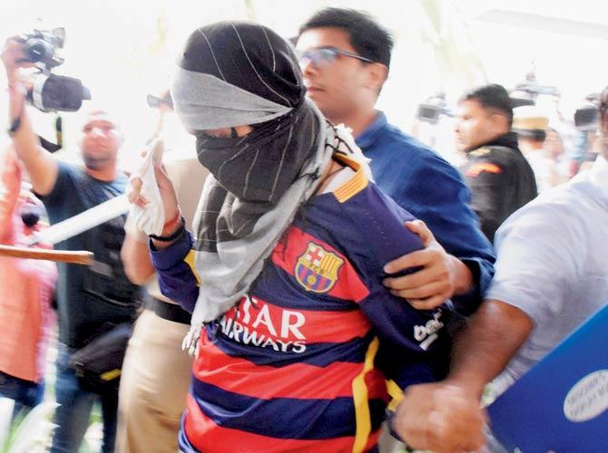 The Std XI student being produced before the Juvenile Justice Board in Gurugram on Wednesday. PIC/PTI
