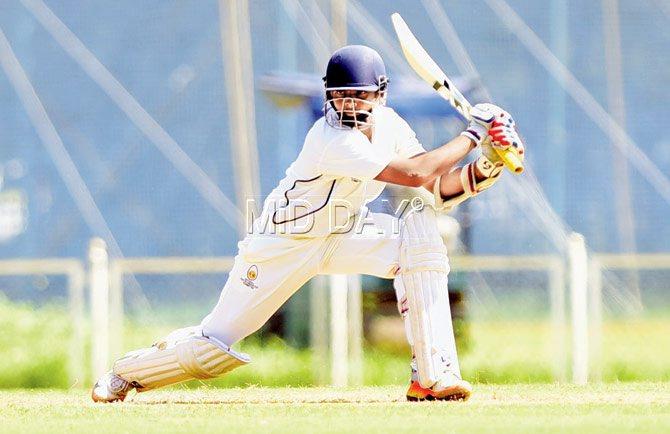 Mumbai batsman Prithvi Shaw square drives one against TN during the Ranji Trophy match at Mumbai Cricket Association