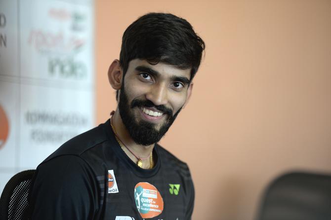 Indian badminton player Kidambi Srikanth speaks during a press conference in Hyderabad on October 31, 2017. Kidambi has recently won the men