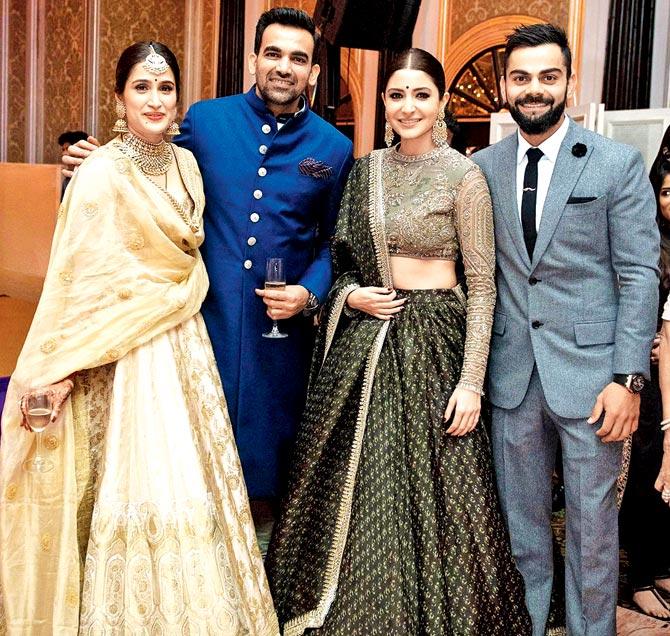 Anushka Sharma and Virat Kohli attend Zaheer-Sagarika's wedding reception