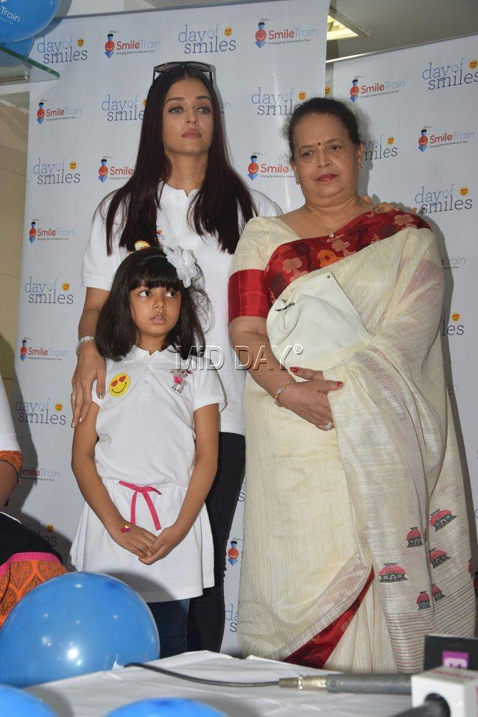 Aishwarya Rai Bachchan with daughter Aaradhya and mother Vrinda Rai