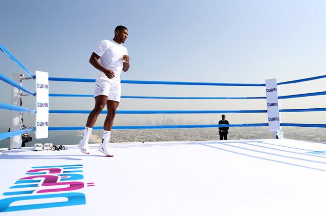Anthony Joshua warming up on the Burj Al Arab