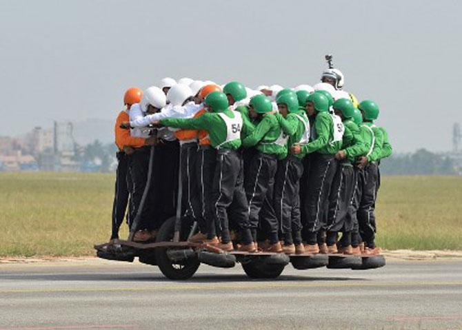 Indian Army men motorcycle stunt