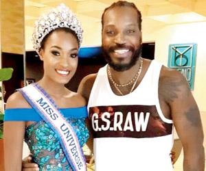 Chris Gayle clicks photo with Miss Universe Jamaica 2017 Davina Bennett