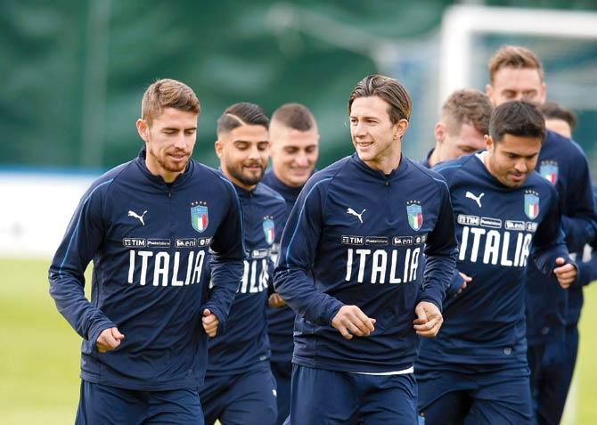 Italy players train in Florence yesterday ahead of their World Cup play-off tie against Sweden at Milan tonight. Pic/Getty Images