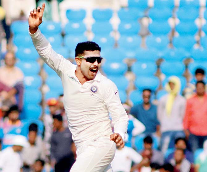 Left-arm spinner Ravindra Jadeja appeals against a Sri Lankan batsman 