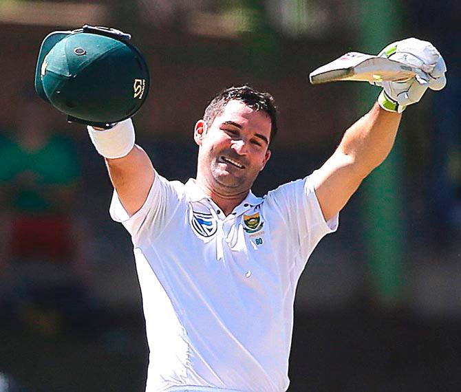 South African batsman Dean Elgar celebrates a century during the first day of the second Test Match between South Africa and Bangladesh in Bloemfontein. Pic/AFP