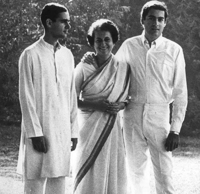 Indira Gandhi with both her sons Sanjay and Rajiv Gandhi