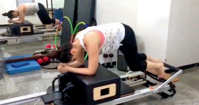 Kareena Kapoor Khan training at a Pilates studio
