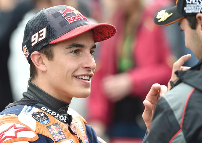 Honda rider Marc Marquez of Spain is all smiles after capturing pole position for the 2017 Australian MotoGP Grand Prix at Phillip Island on October 21, 2017. Pic/AFP