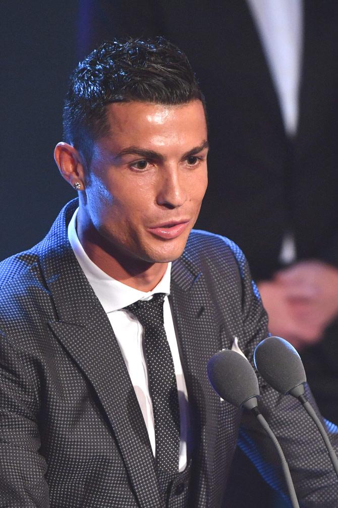 Real Madrid and Portugal forward Cristiano Ronaldo speaks after winning The Best FIFA Men
