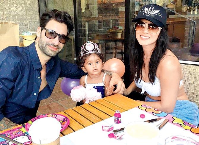 Sunny Leone with husband Daniel Weber and daughter Nisha