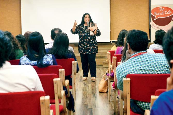 ECA president Swati Popat Vats addresses parents at Witty International School. Pic/Falguni Agrawal