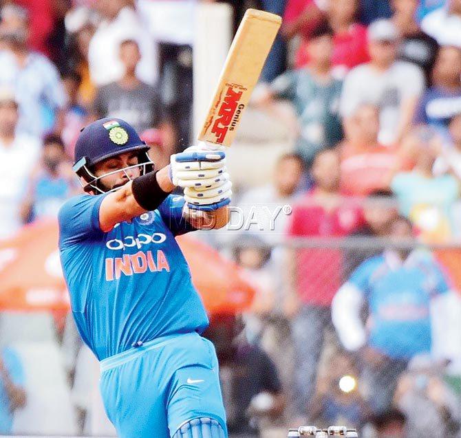 India captain Virat Kohli hooks one en route his 121 against NZ yesterday. Pic/Suresh Karkera