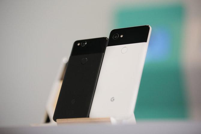 The new Pixel 2 and Pixel 2 XL smartphones are seen at a product launch event