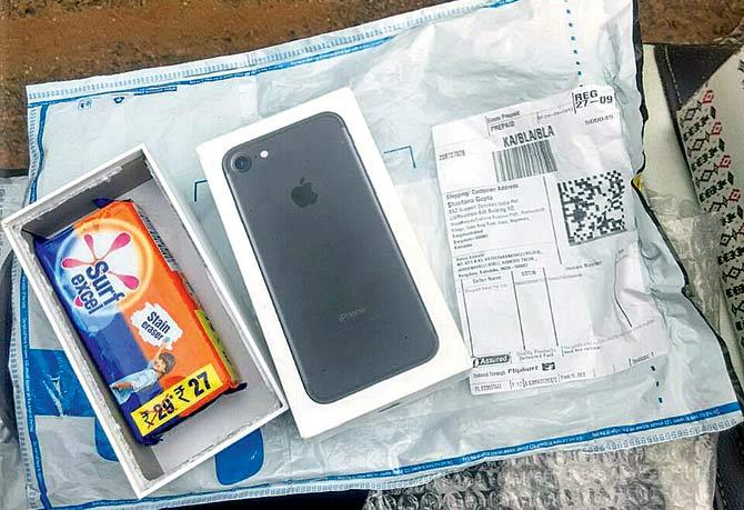 The bar of detergent Gupta received in his iPhone 7 parcel