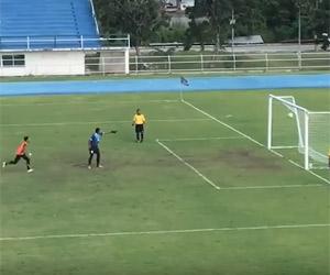 Watch video: Goalkeeper celebrates penalty miss, but ball bounces back into goal