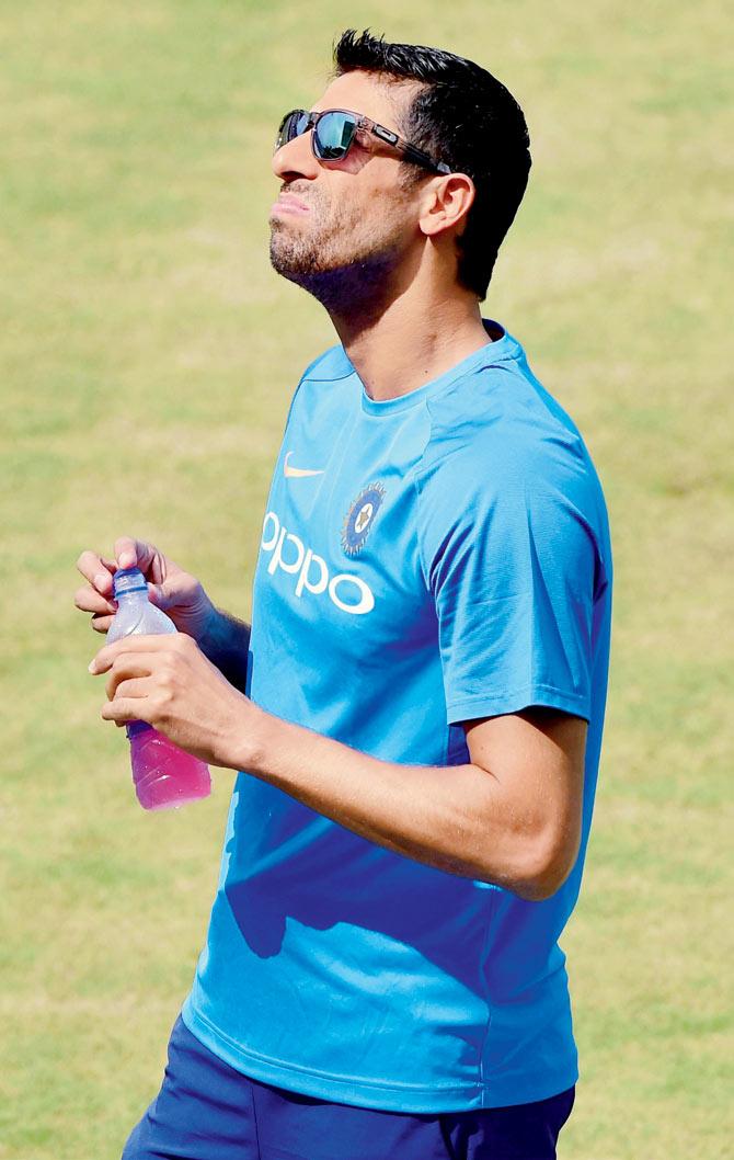 India pacer Ashish Nehra during a training session yesterday ahead  of today