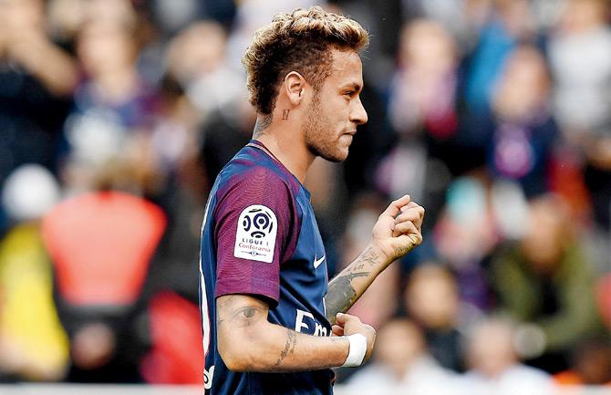 Neymar celebrates after scoring a penalty on Saturday. Pic/AFP