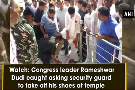 Watch: Congress leader Rameshwar Dudi caught asking security guard to take off his shoes at temple 