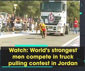 World's strongest men compete in truck pulling contest in Jordan
