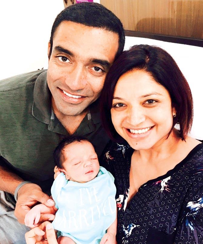 Robin Uthappa with wife Sheethal and baby boy