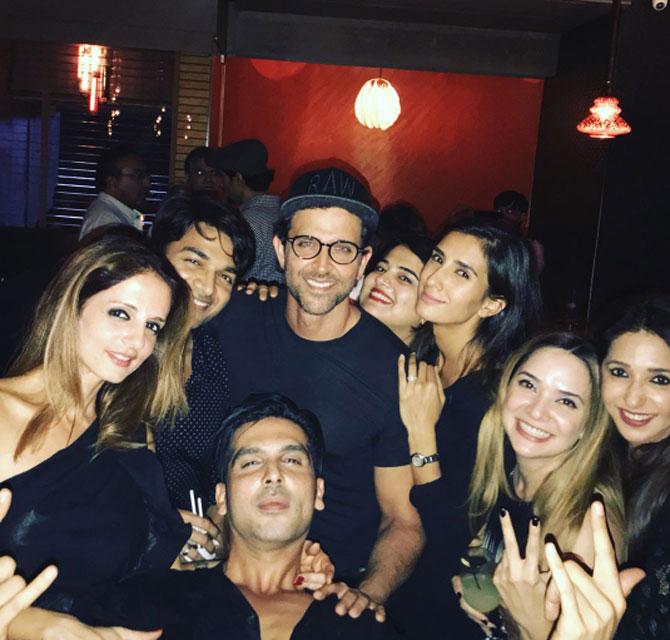 Hrithik Roshan, Zayed Khan and Sussanne Khan with friends at the birthday bash