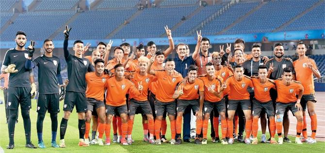 The Indian team in New Delhi yesterday.  Pic/PTI
