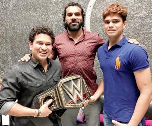 WWE Champion Jinder Mahal meet Sachin Tendulkar and son Arjun