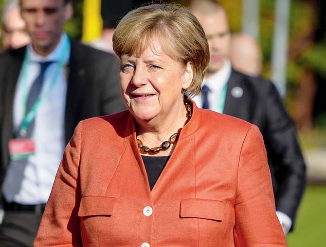German Chancellor Angela Merkel arrives at the Tallinn Digital Summit in Tallinn, Estonia, on Friday. Pic/AFP