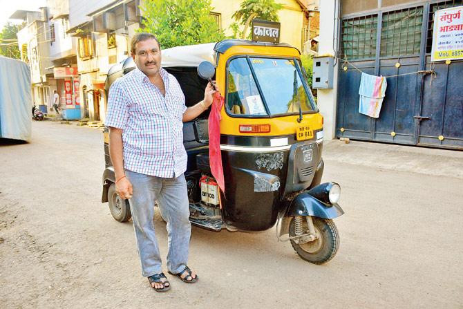Anil Jadhav with his rickshaw in Kolhapur on Saturday. Pics/Vikas Patil