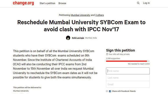 Screen shot of the petition
