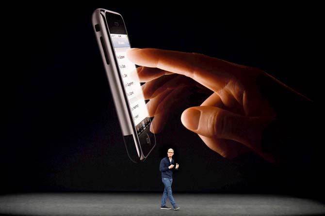 Apple CEO Tim Cook unveils the new iPhone 8. Pic/AFP