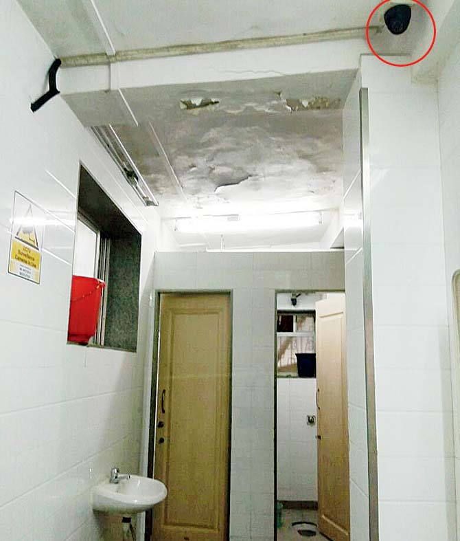 The camera is located right inside the washroom