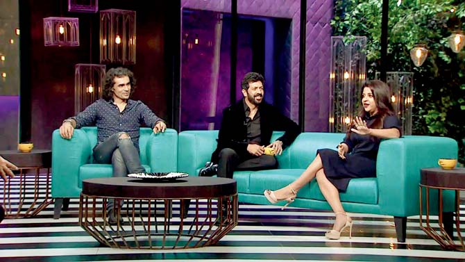 In a Koffee With Karan episode, filmmakers Imtiaz Ali and Kabir Khan look on as Zoya Akhtar talks about rating movie critics