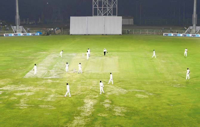 A general view of the Duleep Trophy day-night match between India Green and India Red, played with the pink ball at Greater Noida last year. Pic/AFP