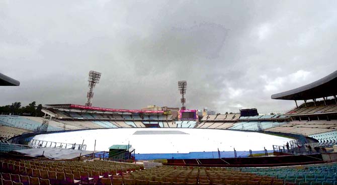 A view of the covered Eden Gardens in Kolkata yesterday. Pic/PTI