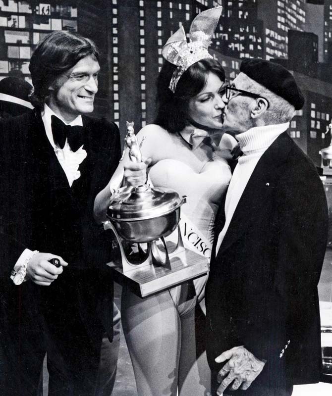 Hefner with  Elizabeth Martin and Groucho Marx during the Playmate of the Year Awards