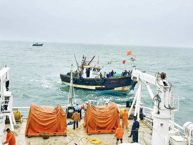 The fishing boat was towed back to Mumbai on Tuesday night