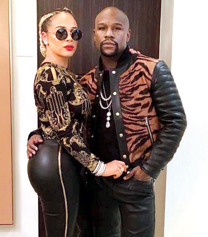 American boxing star Floyd Mayweather with one of his girlfriends Doralie Medina. Pic/Floyd