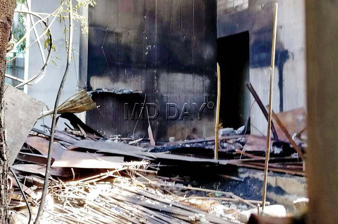 The fire was caused by a gas cylinder explosion in the Prarthana building. Pic/Nimesh Dave