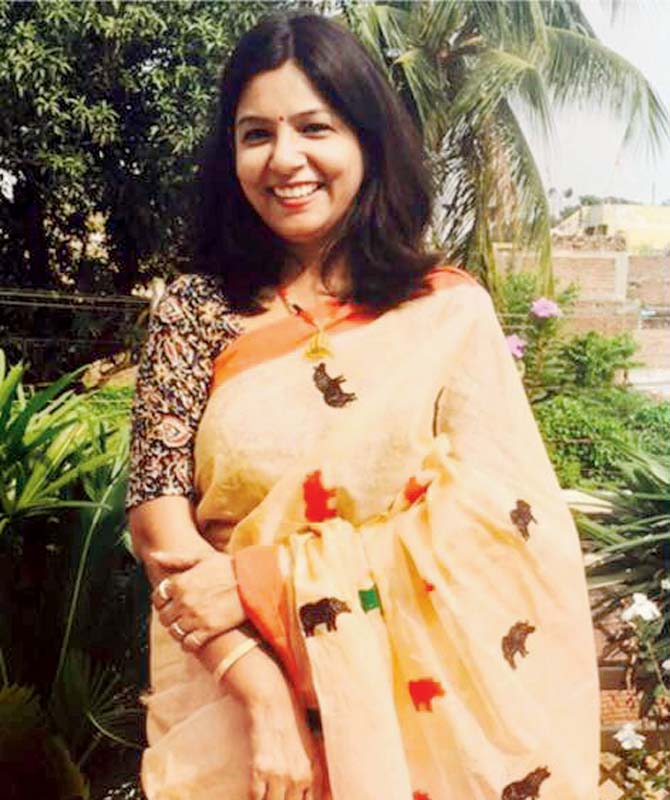Ruchita Prasad in a Kaziranga saree that she picked up from Guwahati, featuring motifs of one-horned rhinos, paired with traditional Assamese jewellery 