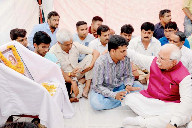 Haryana Chief Minister Manohar Lal Khattar consoles Pradyuman