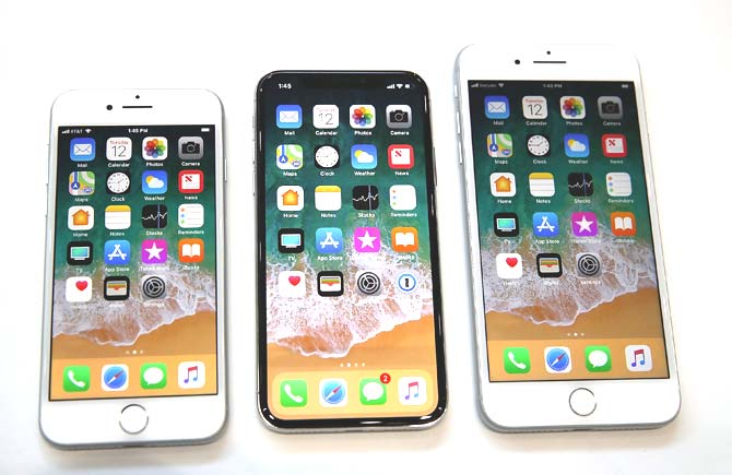 The new iPhone 8, iPhone X and iPhone 8S are displayed during an Apple special event at the Steve Jobs Theatre on the Apple Park campus in Cupertino, California. Pic/AFP