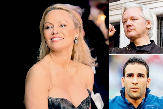 Pamela Anderson, Julian Assange and Adil Rami