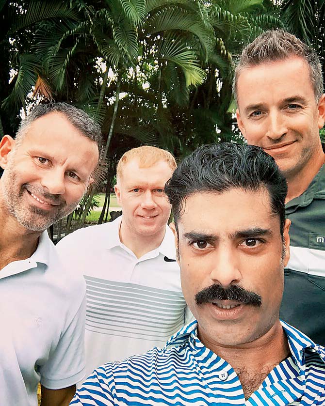 Sikander Kher with Ryan Giggs, Paul Scholes and Rhodri