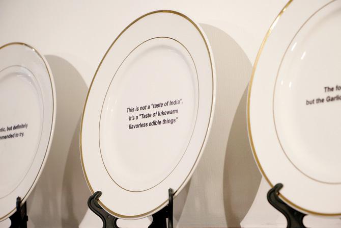 One installation has plates featuring diners