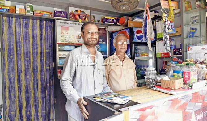 Vijay and Chandrakant Shinde at their provisions store Shinde Brothers on Walkeshwar Road. Almost a century ago, their grandmother Rukminibai worked with an all-women team at the spot, rolling beedi bundles