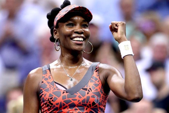 Venus Williams of the United States reacts after defeating Petra Kvitova of Czech Republic during her Women