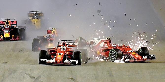 Sparks fly off Kimi Raikkonen